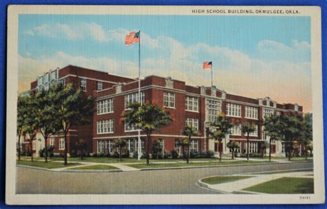 High School Building Okmulgee Oklahoma OK Unused Linen Postcard