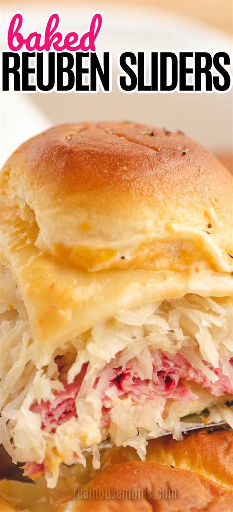 Close Up On Baked Reuben Slider Layers Of Corned Beef Sauerkraut Swiss Cheese And Thousand
