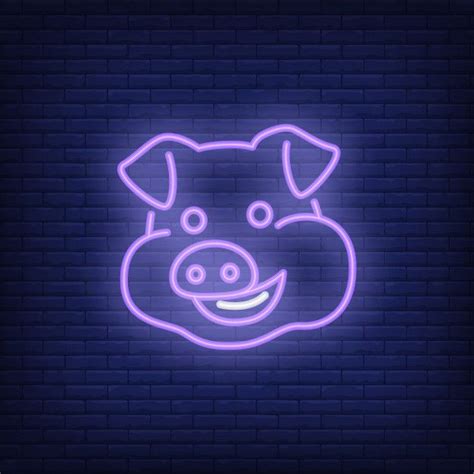 Free Vector Smiling Pig Cartoon Character Neon Sign Element Night