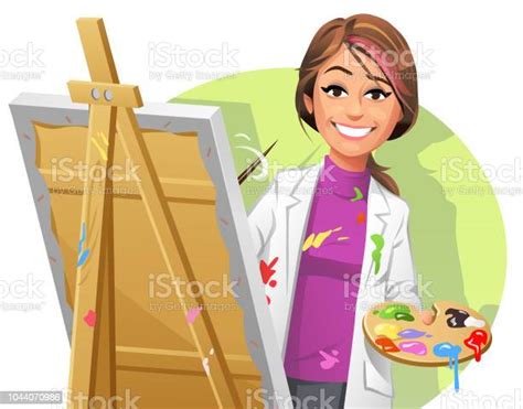 Female Artist Painting A Picture Stock Illustration Download Image