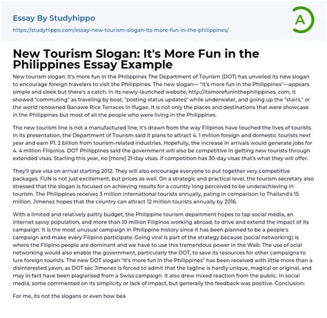 New Tourism Slogan Its More Fun In The Philippines Essay Example StudyHippo Com