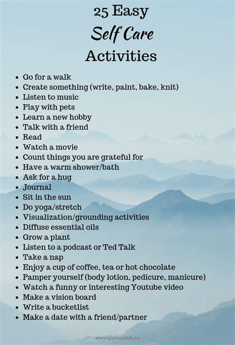 Types Of Self Care Activities