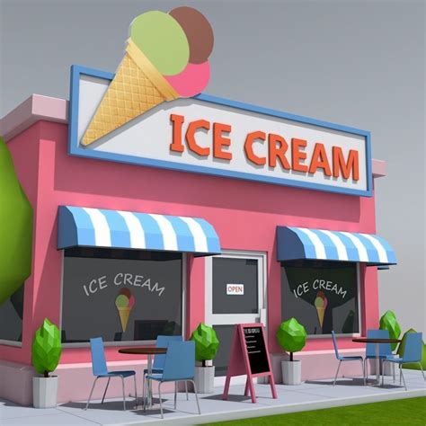 3d Model Low Poly Ice Cream Shop Vr Ar Low Poly Cgtrader