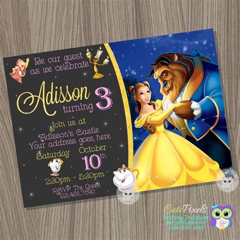 Princess Belle Invitation Beauty And The Beast Invitation Princess