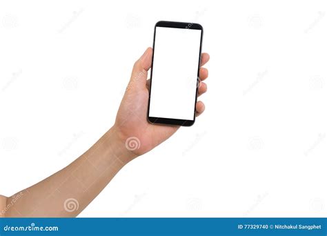 Left Hand Holding White Blank On Screen Cell Phone Stock Photo Image