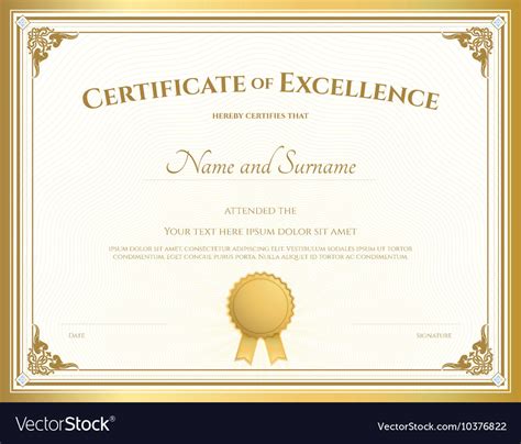 Certificate Of Excellence Template Gold Theme Vector Image