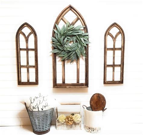 Set Of 3 Farmhouse Wooden Cathedral Window Arches The
