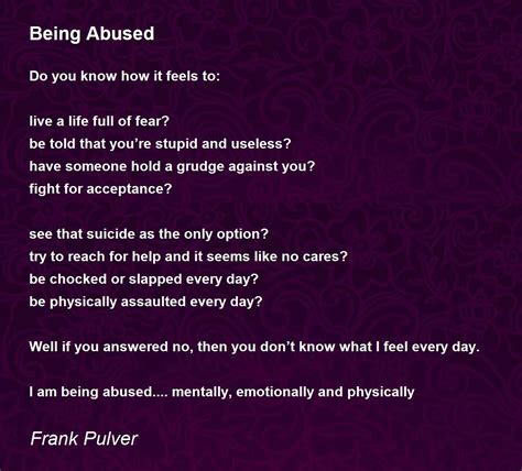 Being Abused Being Abused Poem By Frank Pulver