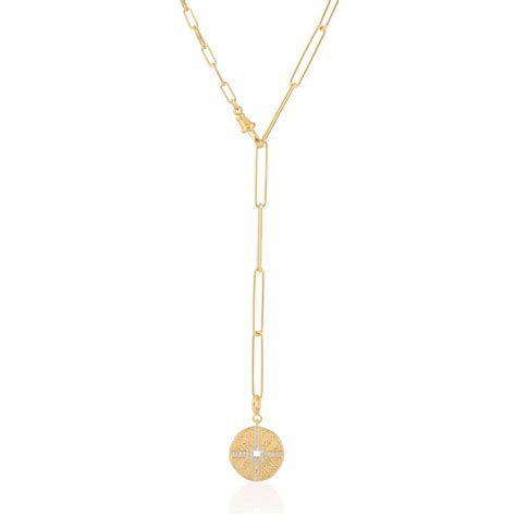 18k Yellow Gold Plated Medallion Lariat Necklace