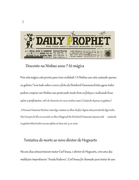 Profeta Diário 1ª Edição By Hogwarts Escola Online Issuu