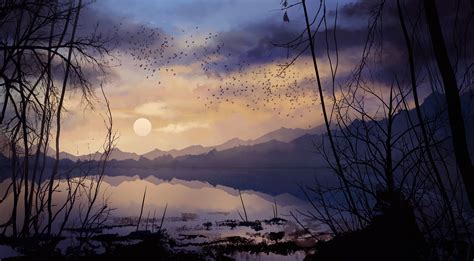 Digital Painting Lake Landscape Nature Hd Nature 4k