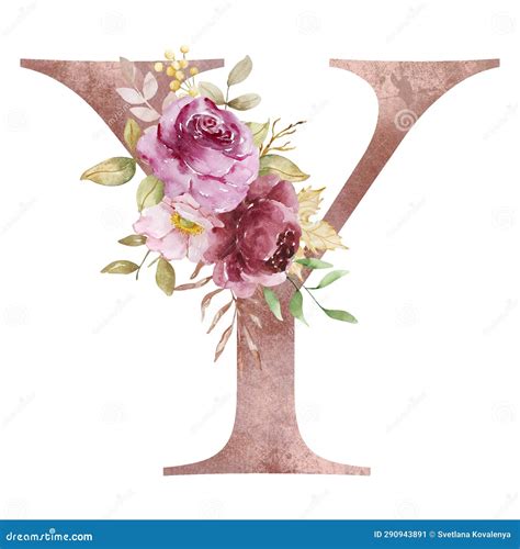 Autumn Letter Y With Watercolor Flowers Stock Illustration