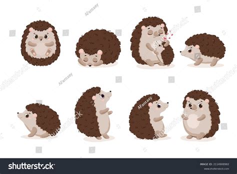Set Cute Hedgehogs Vector Illustration Cartoon Stock Vector Royalty