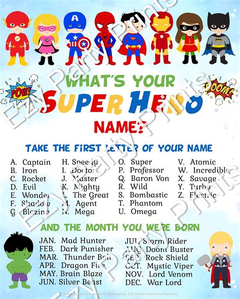 Whats Your Superhero Name Instant Download Instant Printable Etsy