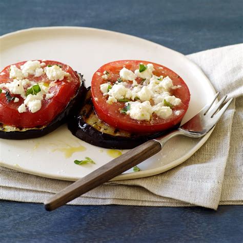 Grilled Eggplant Tomato And Feta Stacks Ww Recipes Veggie Recipes