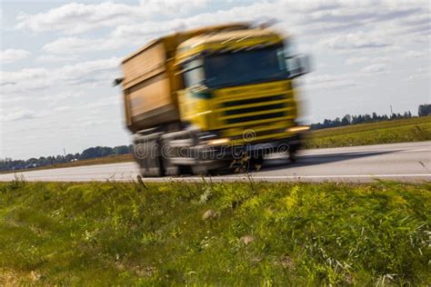 Truck Transport On The Road With Motion Blur Blurred Image Back Stock