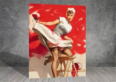 Gil Elvgren In The Red Paint Woman Vintage Pin Up Girl Canvas Art Print