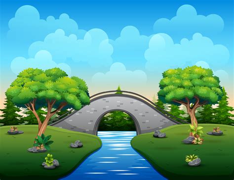 Cartoon Of The Stone Bridge Over The River 5557468 Vector Art At Vecteezy