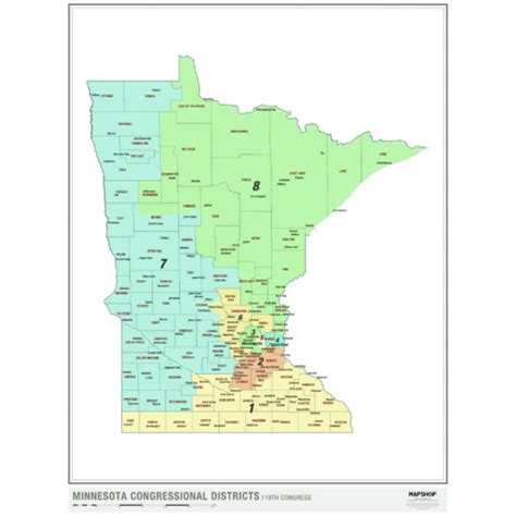 Minnesota 2024 Congressional Districts Wall Map By Mapshop The Map Shop