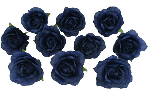 10 Navy Blue Rose Heads Silk Flower Weddingreception Table