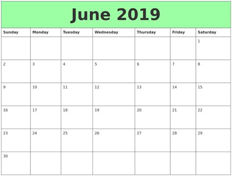 June 2019 Printable Calendars