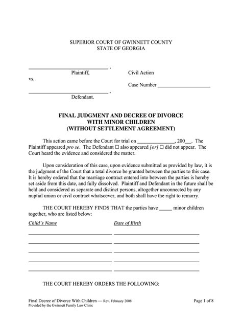 Ga Final Decree Of Divorce With Children 2008 Complete Legal Document