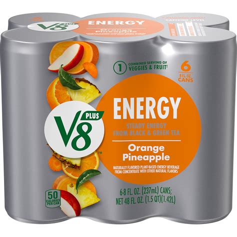 V8 Energy Orange Pineapple Energy Drink 8 Fl Oz Can Pack Of 6