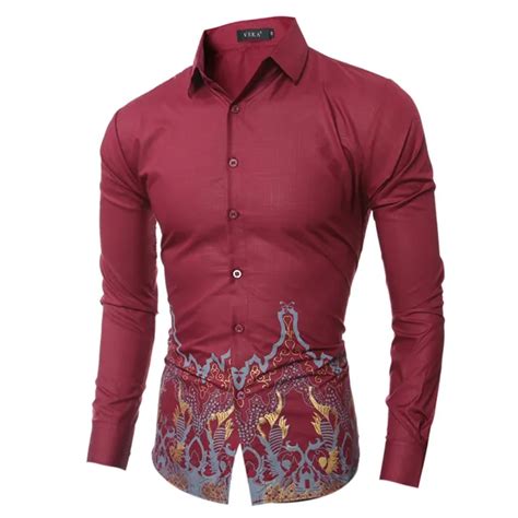 2017 New Fashion High Quality Vintage Print Men Cotton Shirt Casual