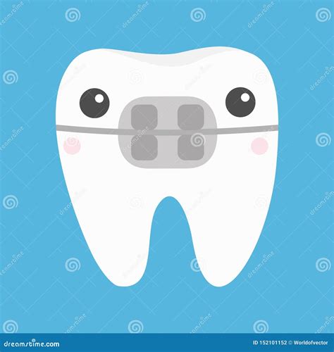 Ícone Branco Das Cintas Do Dente Caráter Engraçado Da Cara Do Kawaii