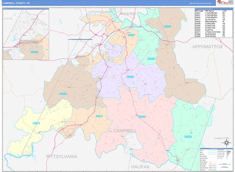 Campbell County Va Wall Map Color Cast Style By Marketmaps Mapsales