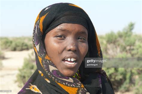 Young Afar Woman With Typical Headscarf Danakil Desert Ethiopia High