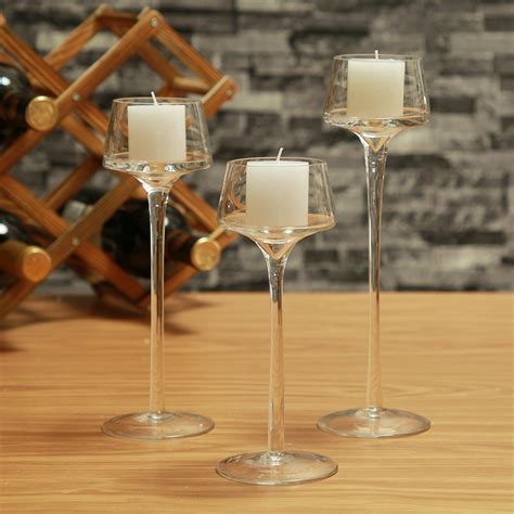 3pcs Set Crystal Glass Candle Holder Decorative Candle Vase Tall Candleholder Wedding Home Bar