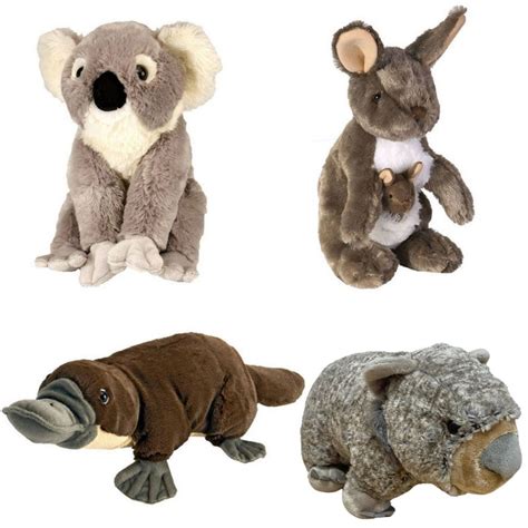 Australian Animal Pack 4 Plush Toys Koala Kangaroo Wombat And Platypus