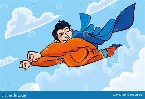 Cartoon Superman Flying With His Cape Behind Stock Vector
