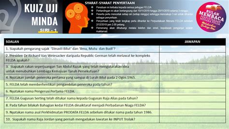Sekiranya anda tidak mahu menggunakan keajaiban teknologi interaktif, kami mempunyai semua soalan sekiranya ada soalan yang kelihatan terlalu mudah atau terlalu sukar dalam kuiz, ada penyelesaian cepat untuk itu. FELDA - Soalan Kuiz Menguji Minda Siri 1