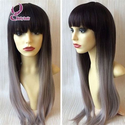 grey virgin brazilian human lacefront wigs for black women two tone glueless full lace straight