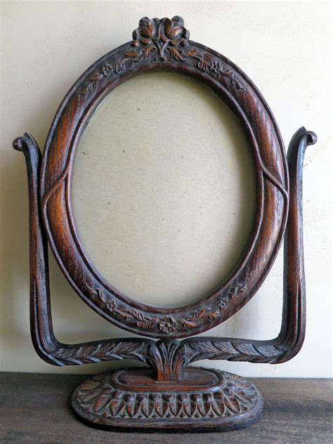 Carved Oaktabletop Frame Swivel Pedestal Oval Frame Tilt Vanity