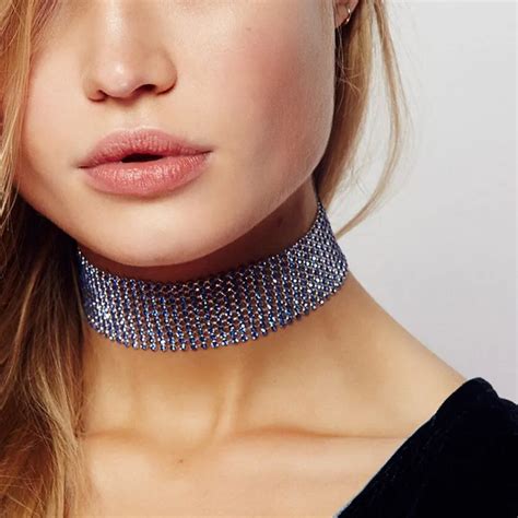 Lwong Delicate Rhinestone Choker Necklace Wide Cz Crystals Chokers