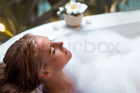 Pretty Woman Taking Bath Stock Image Colourbox