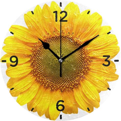 Amazon Com Yellow Sunflower Wall Clock Battery Operated Decorative