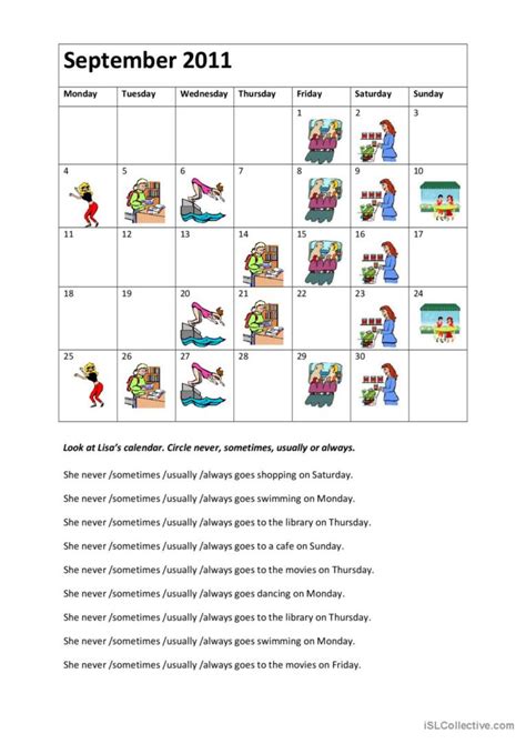 Lisas Calendar English Esl Worksheets Pdf And Doc
