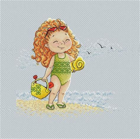Girl On The Beach Cross Stitch Pattern Ginger Hair Girl Cross Etsy