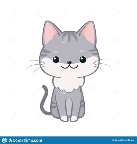 Illustration Of Cute Cartoon Cat Sitting And Smiling Stock Vector