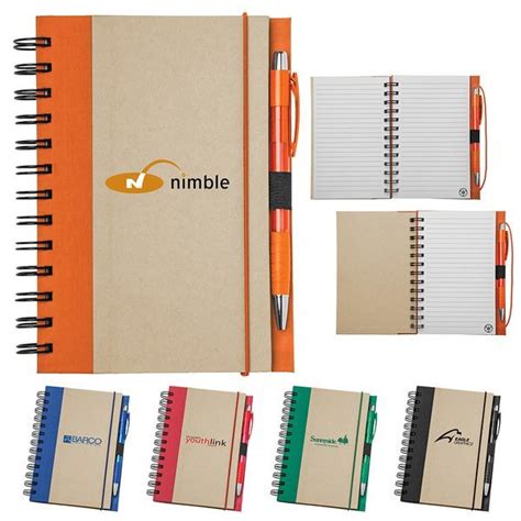 Recycled Color Spine Spiral Notebook And Pen Set 5 12 X 7