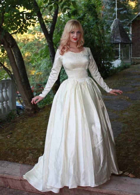 Vintage 1950s Silk Satin Wedding Dress Princess By Daintyrascal