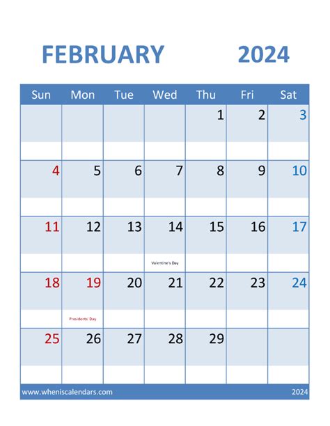 Feb 2024 Print Calendar Monthly Calendar