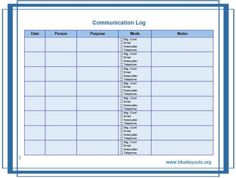 Employee Communication Log Template