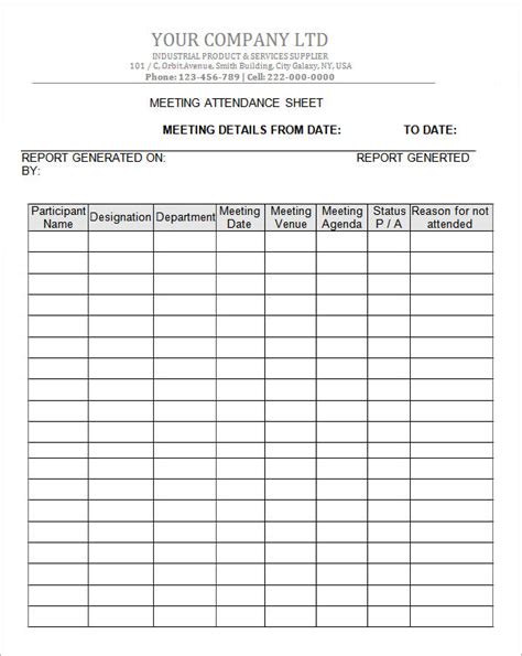 Free 18 Attendance Sheet Templates In Pdf Ms Word Excel