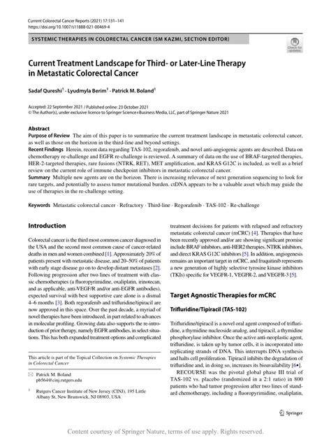 Current Treatment Landscape For Third Or Later Line Therapy In