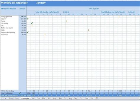 Monthly Bill Organizer Excel Template Payments Tracker By Due